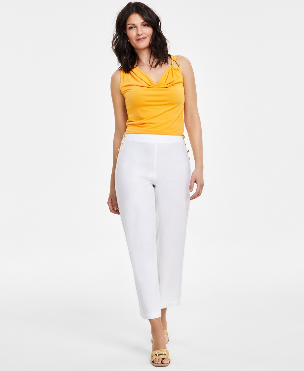 Inc International Concepts Petite Linen-blend High-rise Wide-leg Pants, Created For Macy's In Bright White