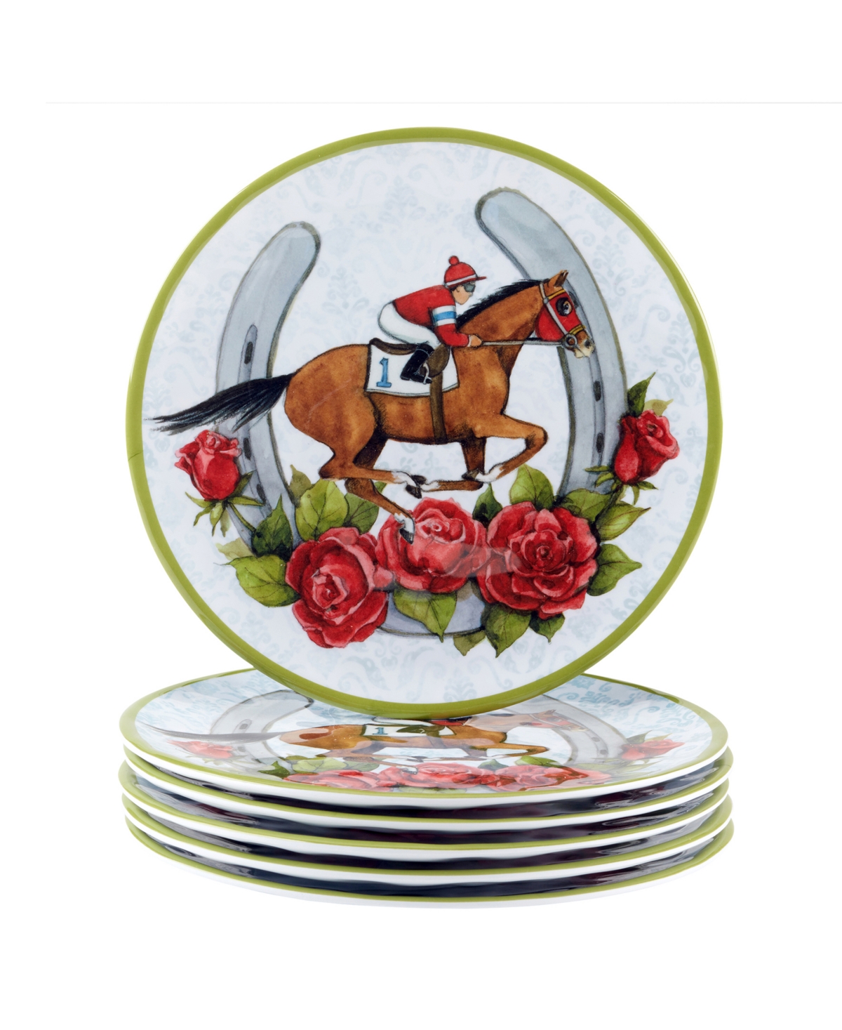 Derby Day At The Races Set of 6 Melamine Salad Plates, Service For 6 - Miscellaneous