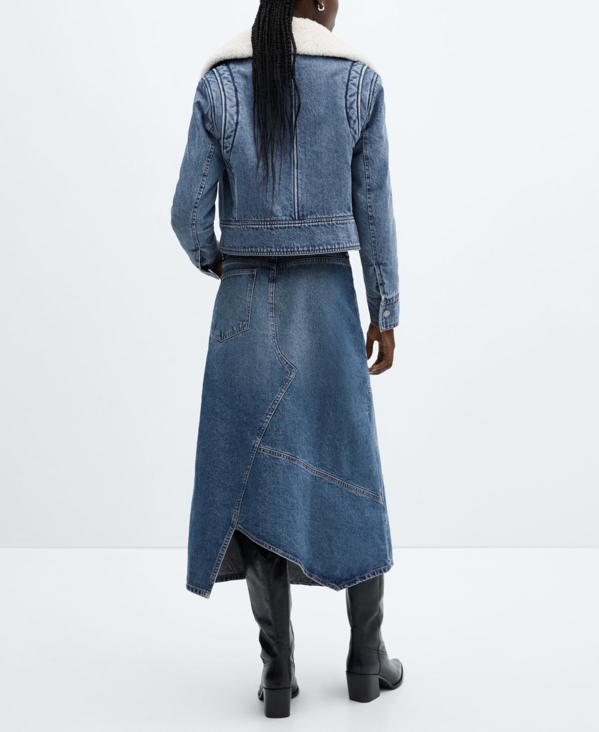 Shop Mango Women's Shearling Denim Jacket In Dark Blue