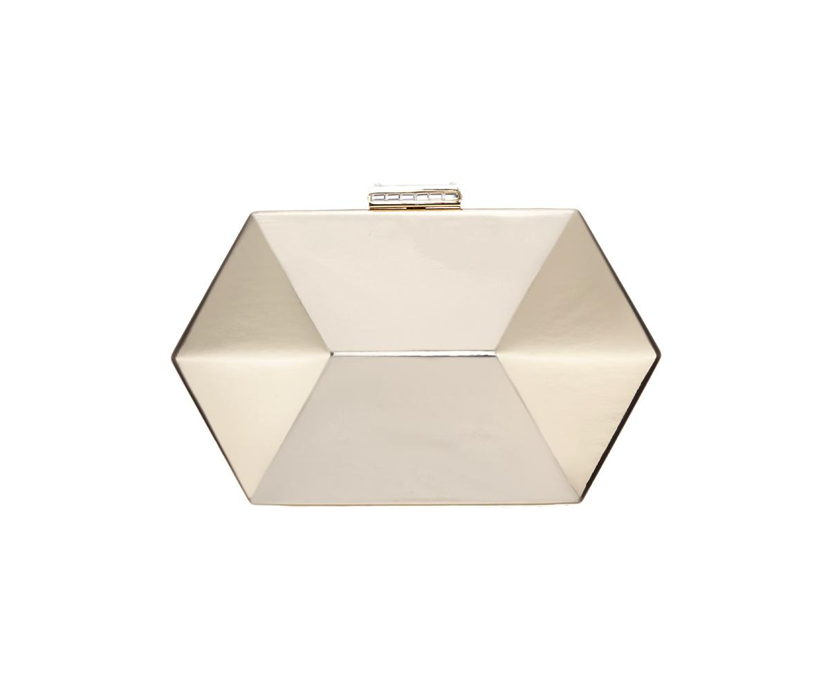 Shop Nina Geometric Mirror Metallic Patent Minaudiere Handbag In Gold