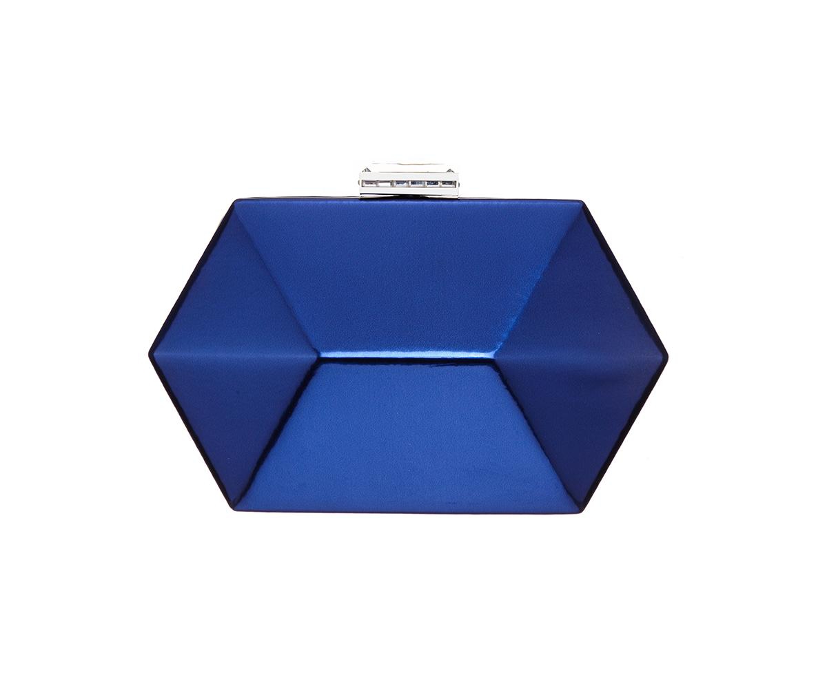 Shop Nina Geometric Mirror Metallic Patent Minaudiere Handbag In Navy