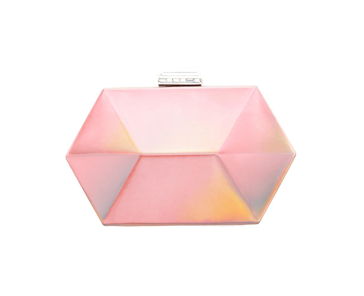 Shop Nina Geometric Mirror Metallic Patent Minaudiere Handbag In Pearl Rose