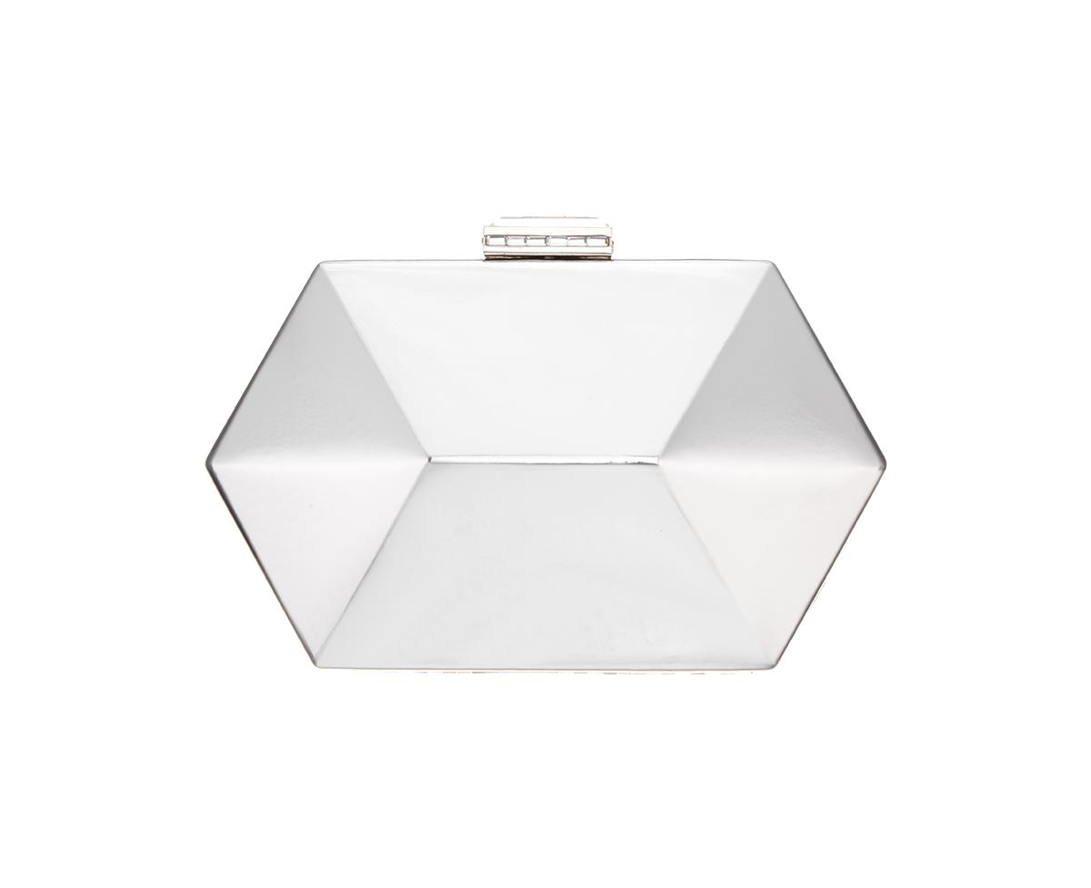 Shop Nina Geometric Mirror Metallic Patent Minaudiere Handbag In Silver