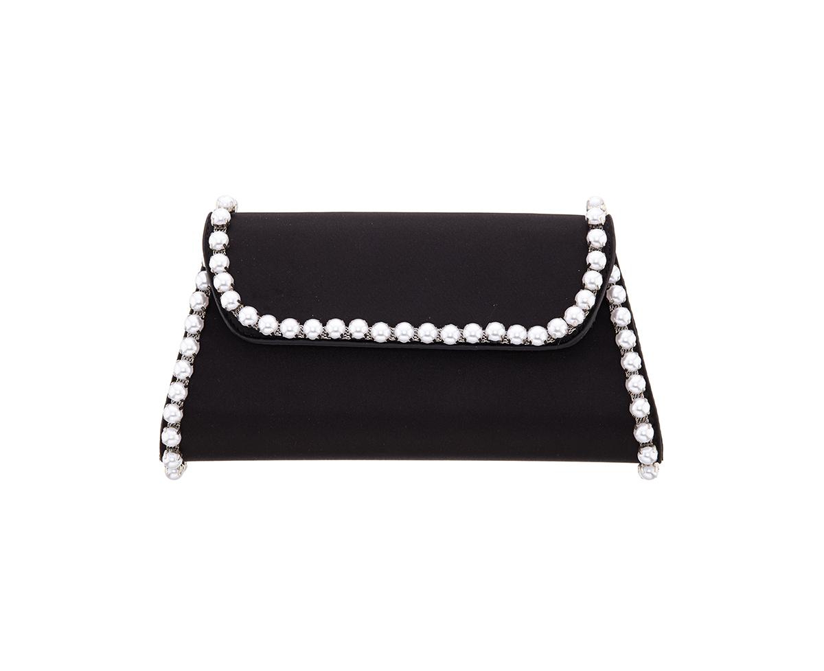 Imitation Pearl Trim Trapezoid Flap Bag - Navy