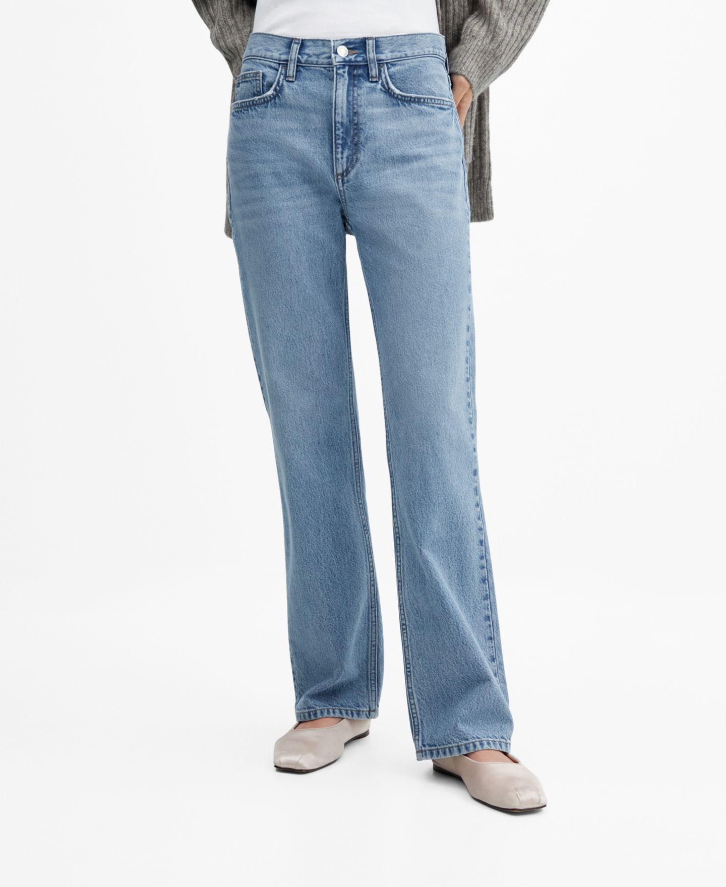 Женские джинсы Mango Mid-Rise Straight, цвет: Средний синий — фото 1