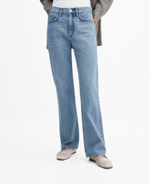 Женские джинсы Mango Mid-Rise Straight, цвет: Средний синий