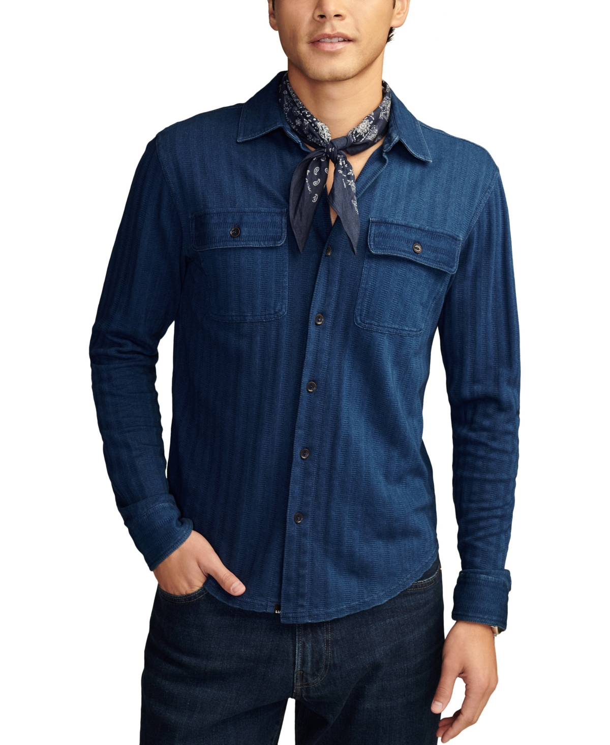 Shop Lucky Brand Men's Long Sleeves Jacquard Shirt In Indigo