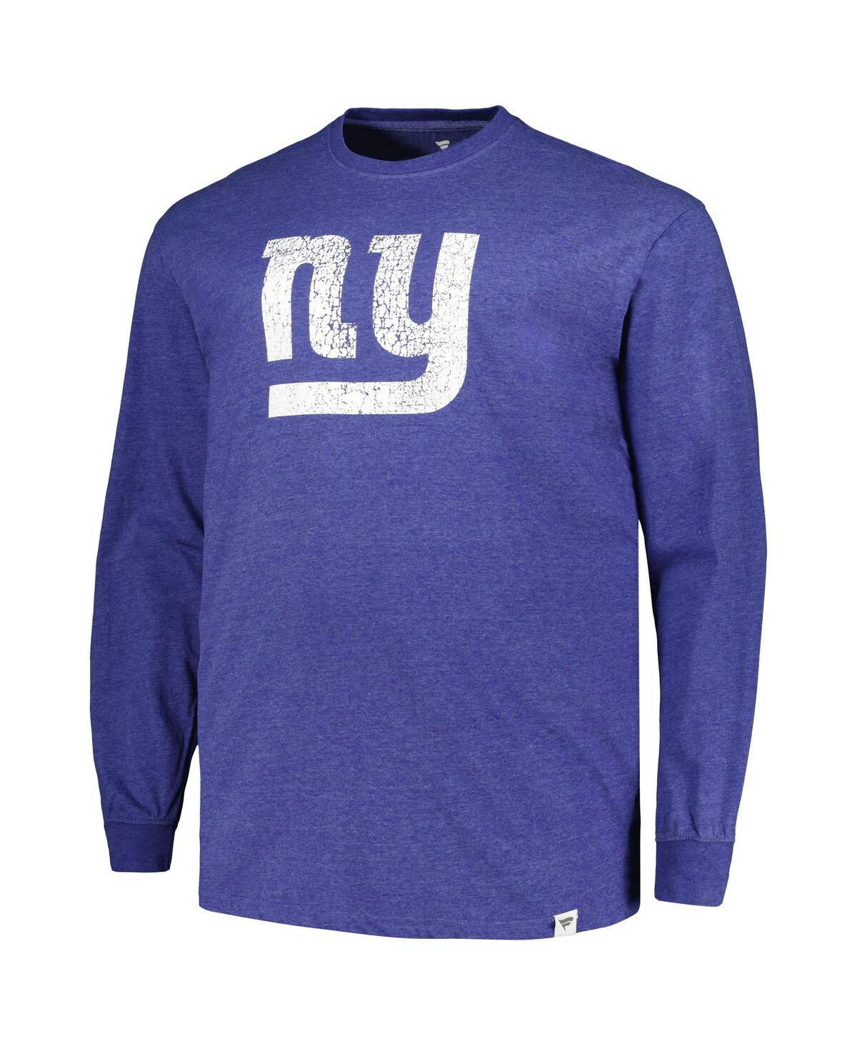 Shop Profile Men's  Heather Royal Distressed New York Giants Big And Tall Throwback Long Sleeve T-shirt