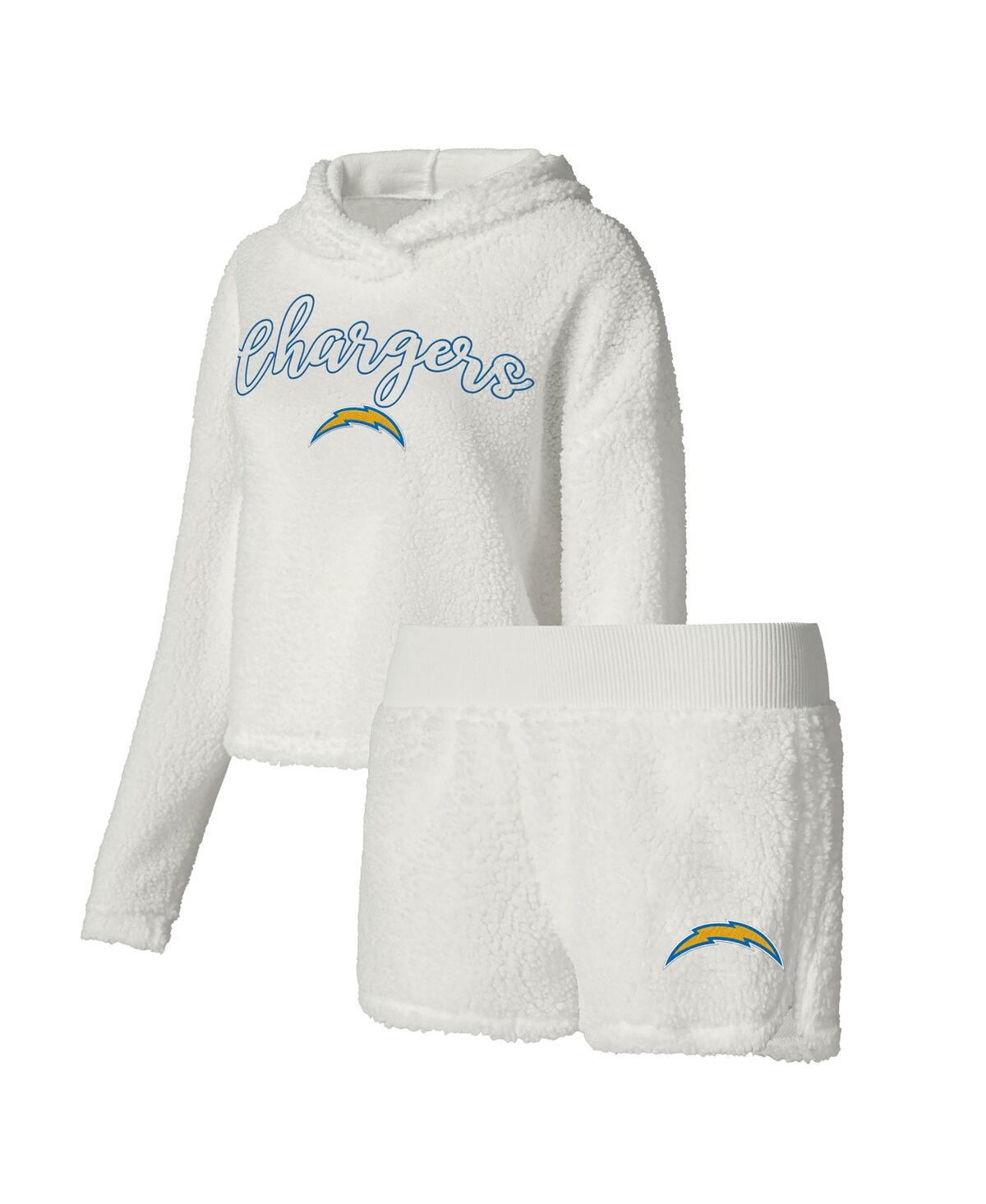 Shop Concepts Sport Women's  White Los Angeles Chargers Fluffy Pullover Sweatshirt And Shorts Sleep Set
