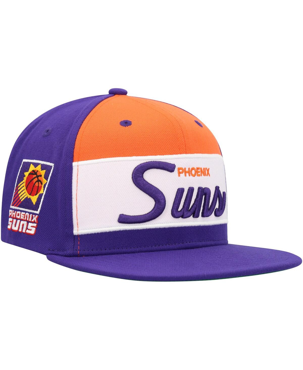 Shop Mitchell & Ness Men's  White, Purple Phoenix Suns Retro Sport Colorblock Script Snapback Hat In White,purple