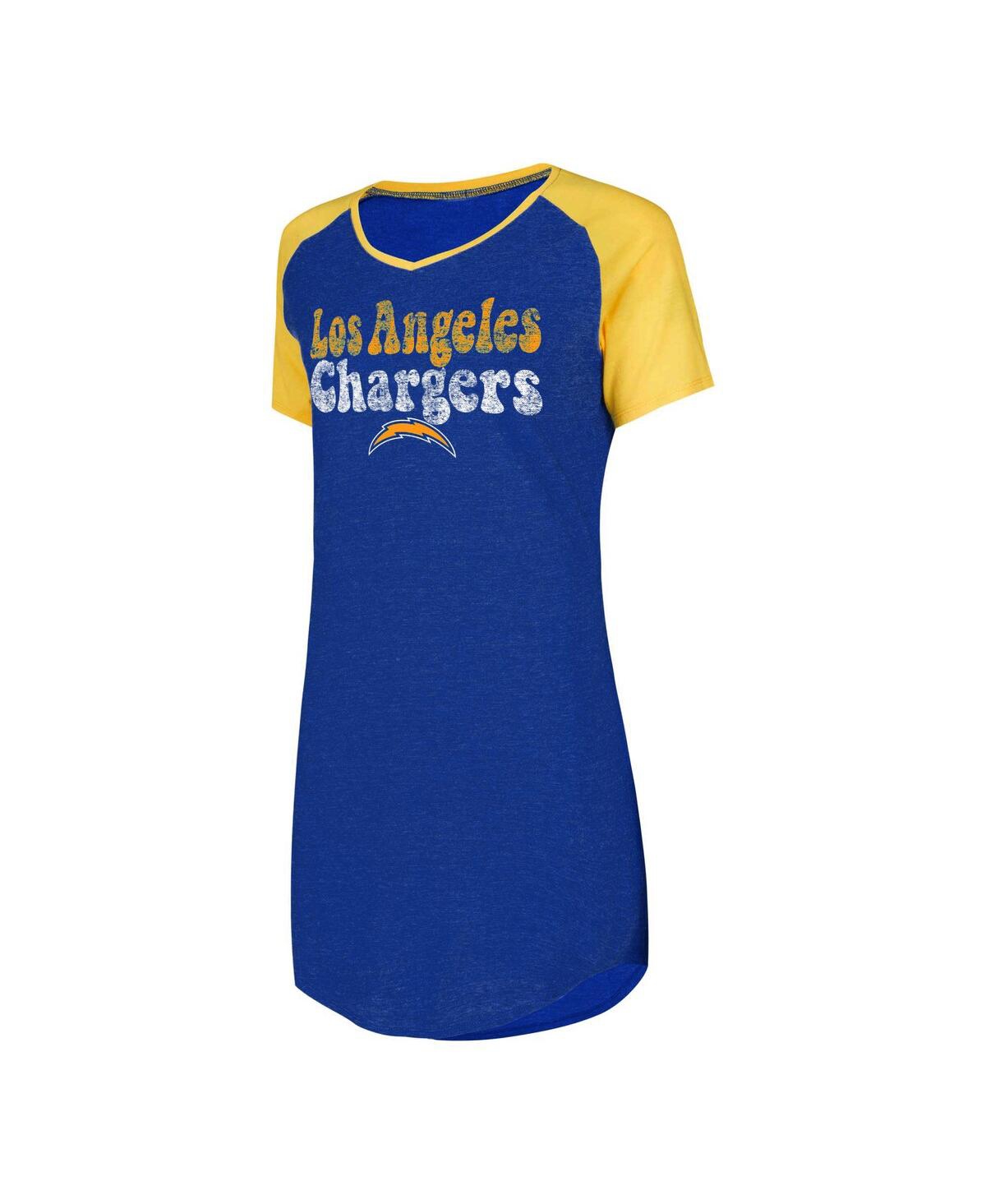 Shop Concepts Sport Women's  Royal, Gold Distressed Los Angeles Chargers Raglan V-neck Nightshirt In Royal,gold