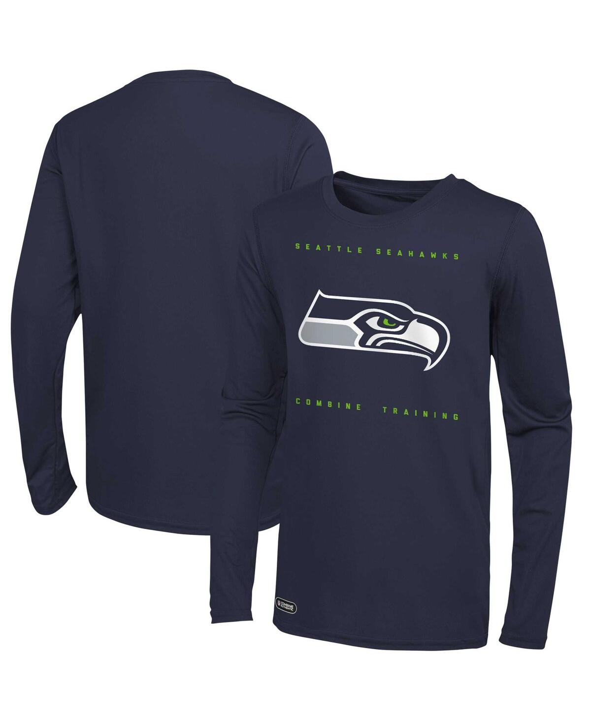 Men's College Navy Seattle Seahawks Side Drill Long Sleeve T-Shirt - Navy