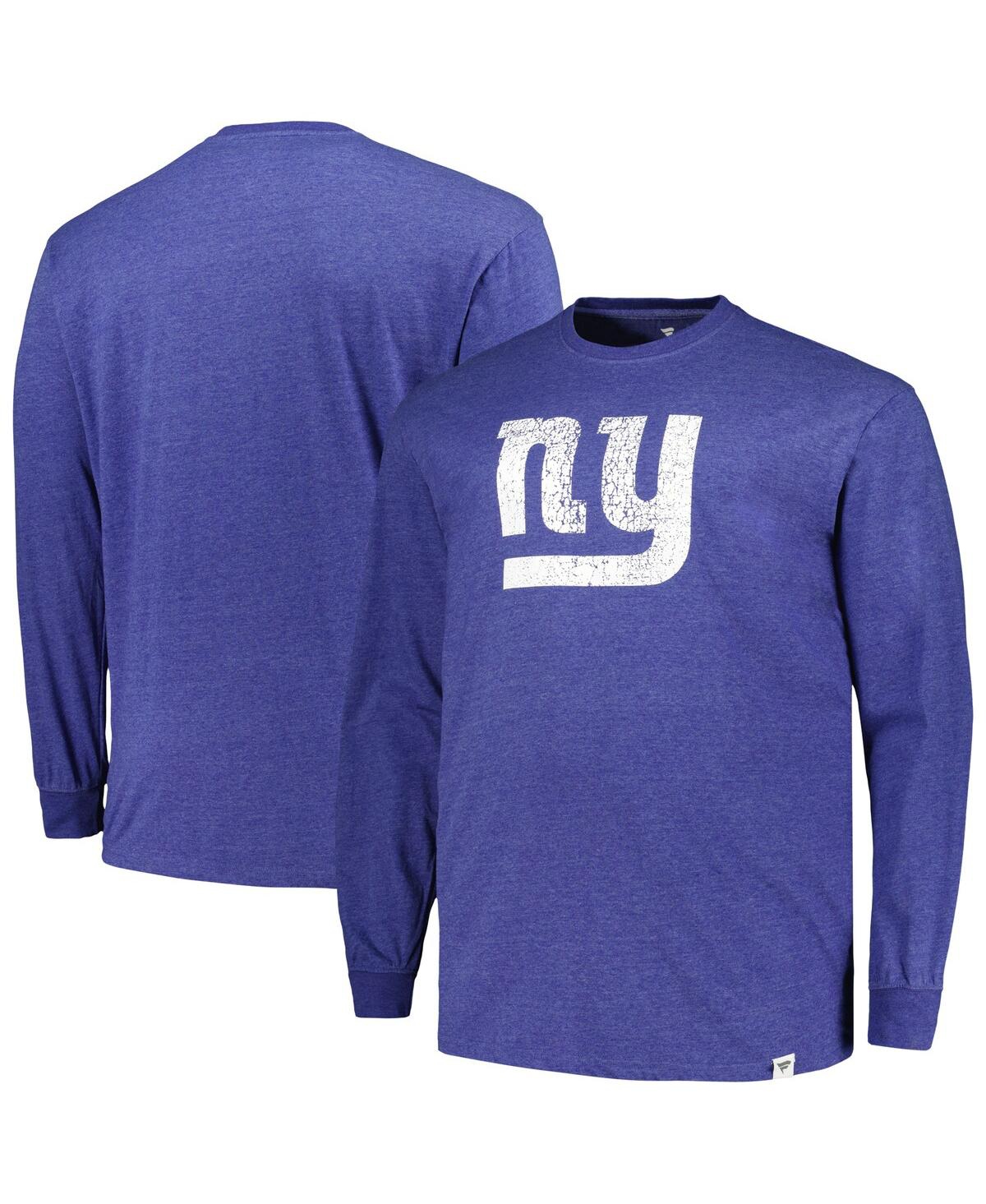 Shop Profile Men's  Heather Royal Distressed New York Giants Big And Tall Throwback Long Sleeve T-shirt