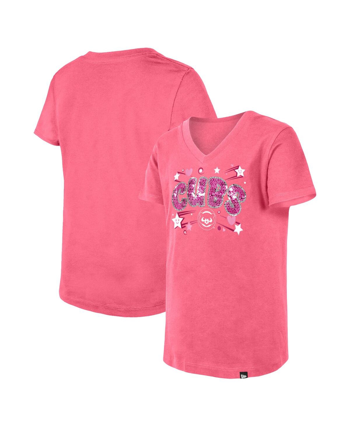 Shop New Era Big Girls  Pink Chicago Cubs Sequin V-neck T-shirt