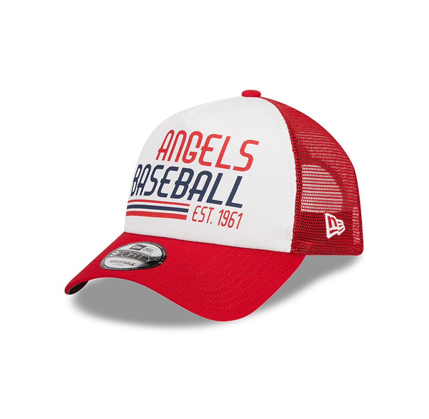 Men's White, Red Los Angeles Angels Stacked A-Frame Trucker 9FORTY Adjustable Hat