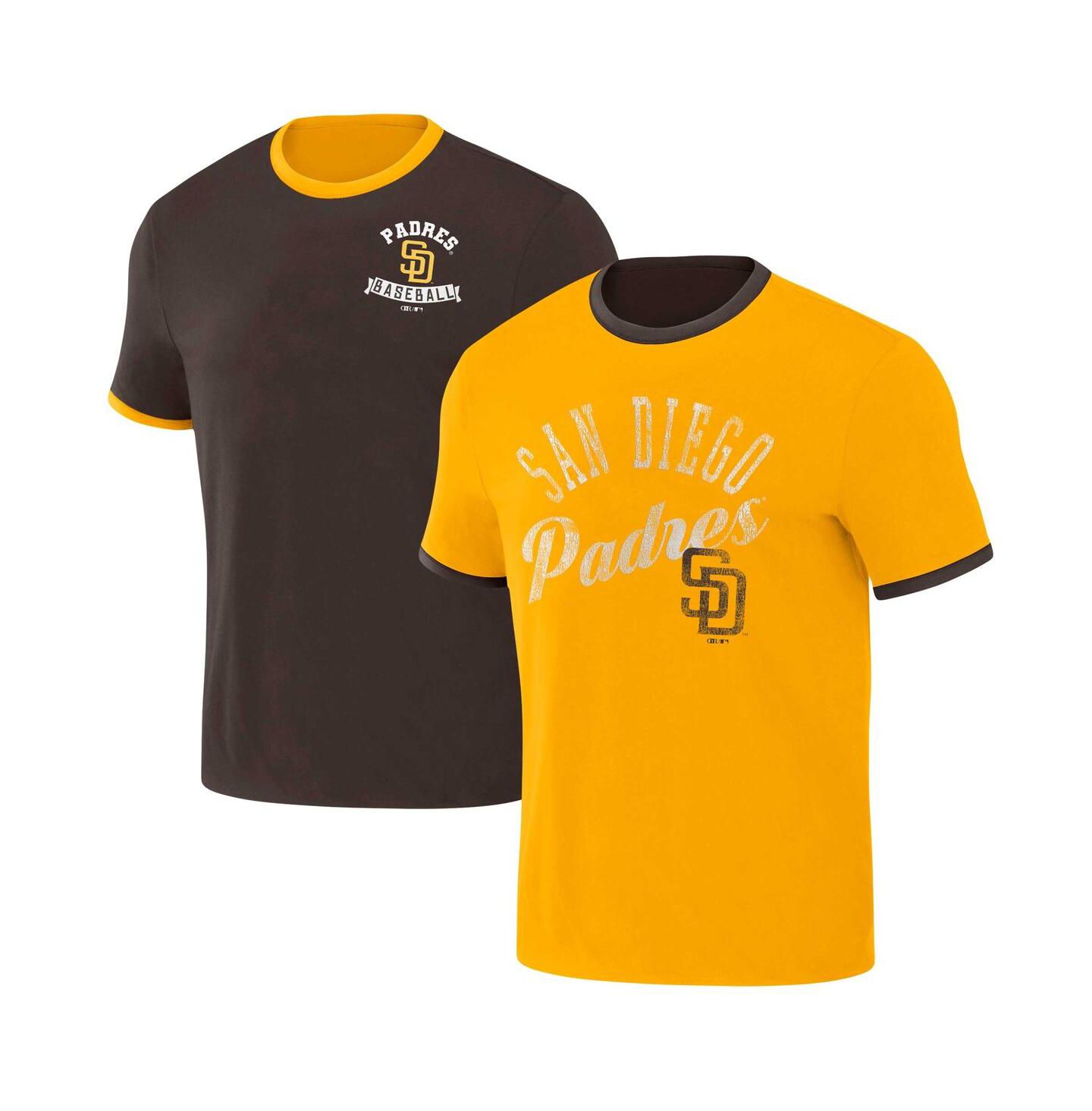 Мужская футболка Fanatics Darius Rucker Collection by Brown, Gold Distressed San Diego Padres Two-Way Ringer Reversible — фото 1