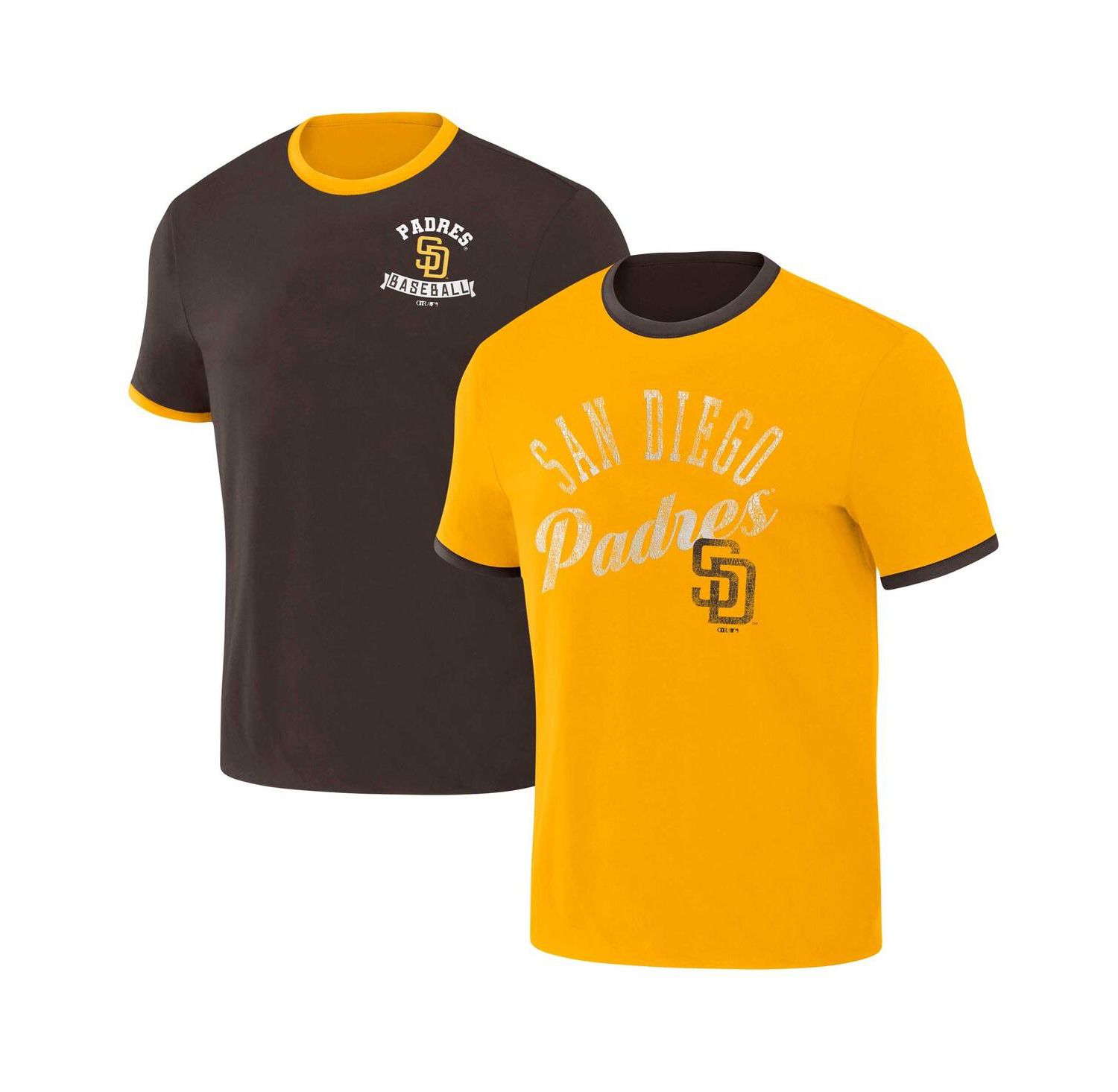 Men's Darius Rucker Collection by Brown, Gold Distressed San Diego Padres Two-Way Ringer Reversible T-shirt