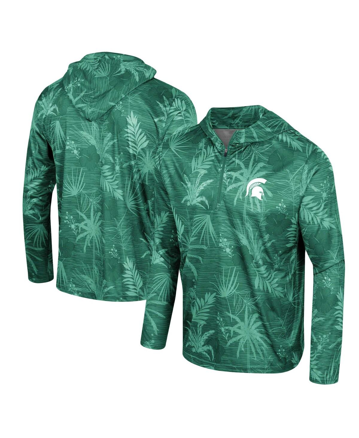 Shop Colosseum Men's  Green Michigan State Spartans Palms Printed Lightweight Quarter-zip Hooded Top