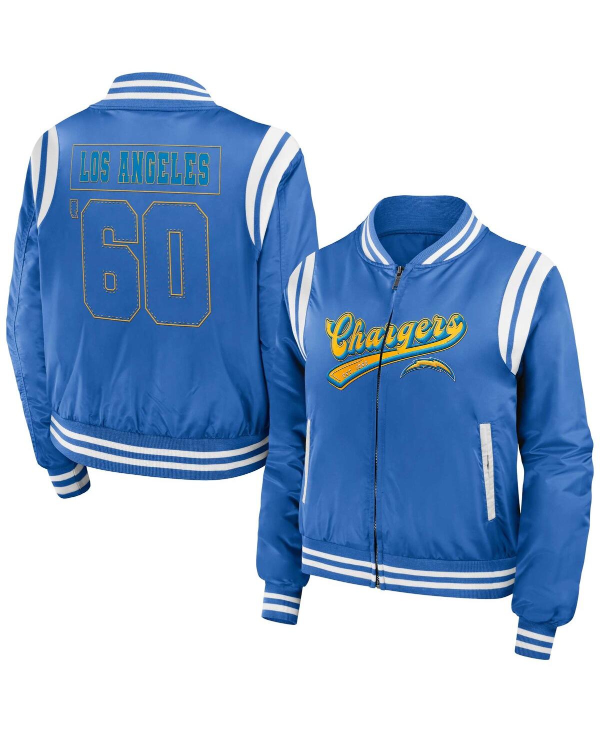 Shop Wear By Erin Andrews Women's  Powder Blue Los Angeles Chargers Bomber Full-zip Jacket
