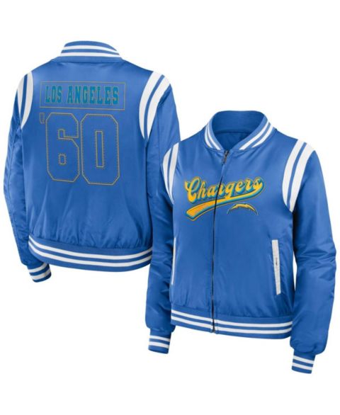 Женские куртки WEAR by Erin Andrews Women's Powder Blue Los Angeles Chargers Bomber Full-Zip Jacket