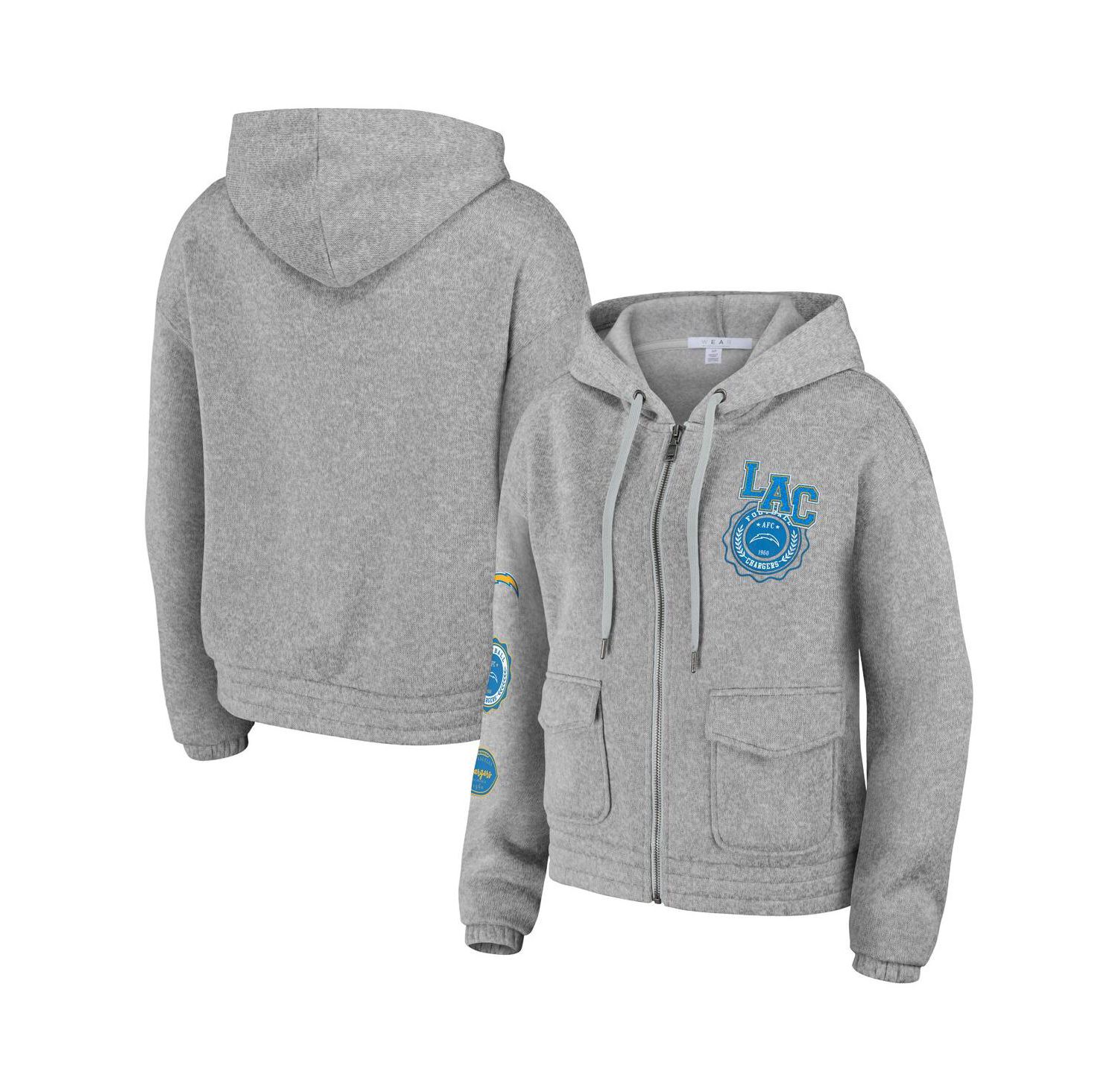 Women's Heather Gray Los Angeles Chargers Full-Zip Hoodie