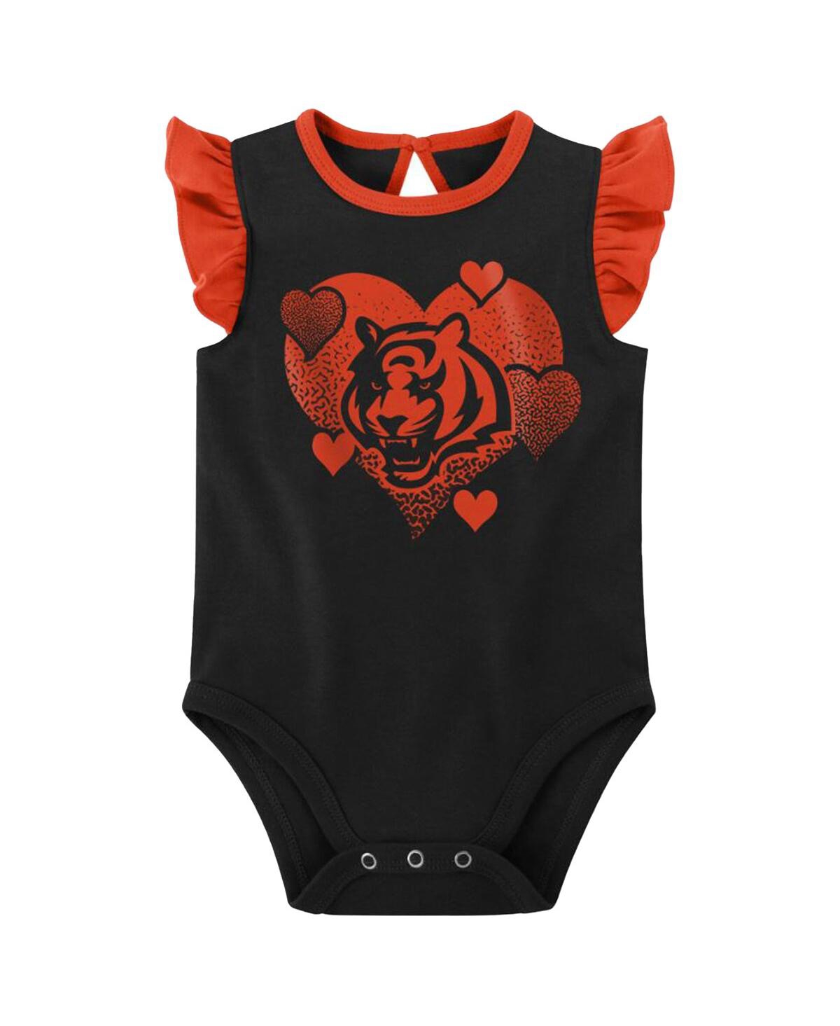 Outerstuff Baby Girls Black, Orange Cincinnati Bengals Spread The Love 2-pack Bodysuit Set In Black,orange