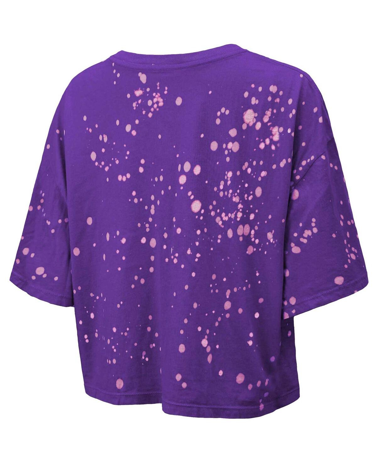 Shop Majestic Women's  Threads Purple Distressed Minnesota Vikings Bleach Splatter Notch Neck Crop T-shirt