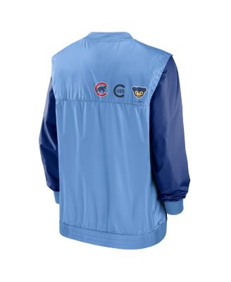 Men's White, Light Blue Chicago Cubs Rewind Warmup V-Neck Pullover Jacket