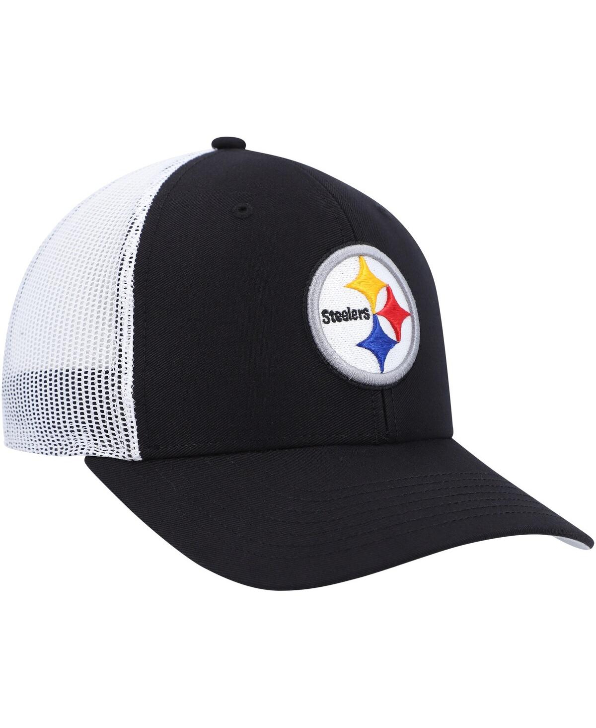 Shop 47 Brand Youth Boys And Girls ' Black, White Pittsburgh Steelers Adjustable Trucker Hat In Black,white