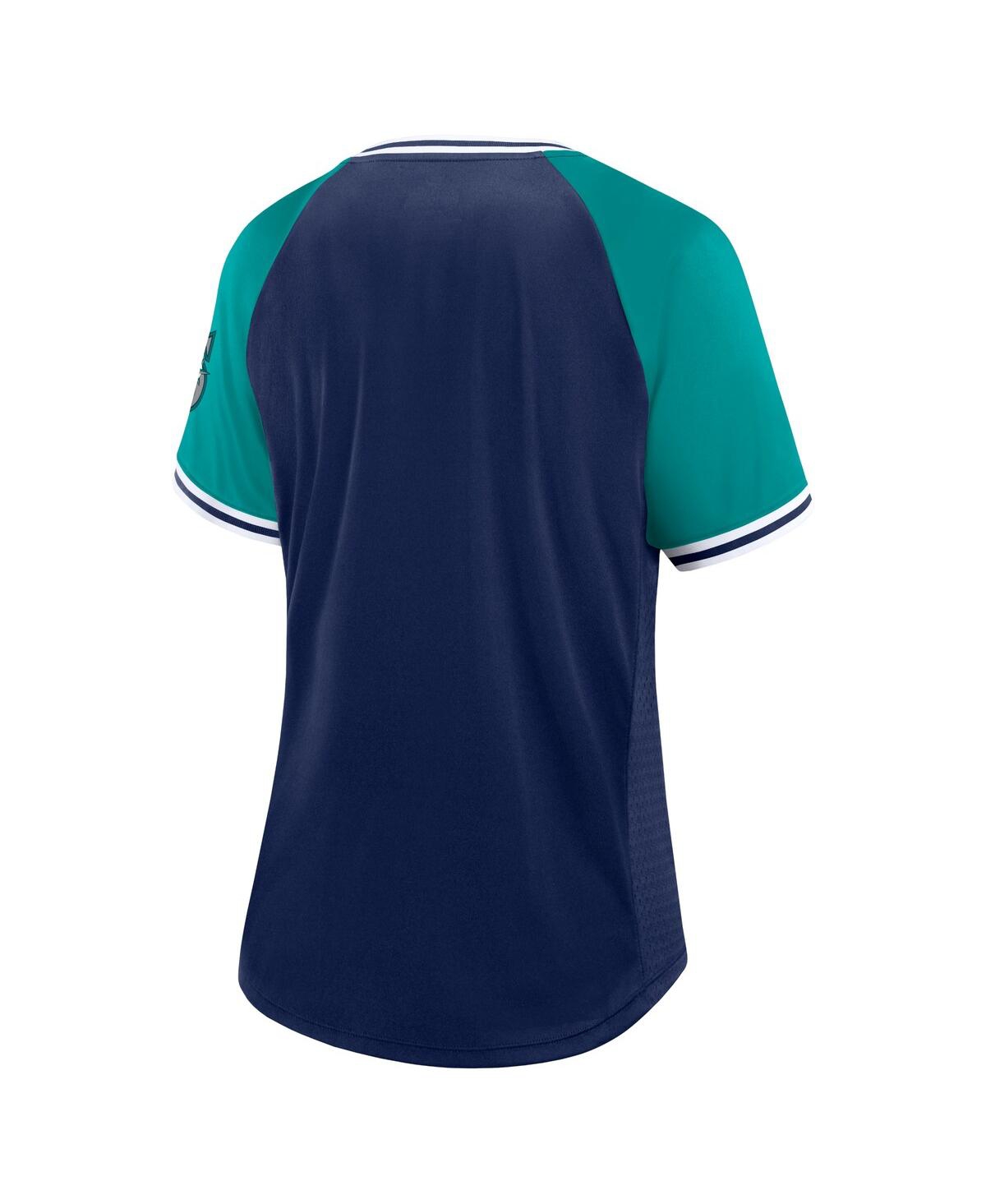 Fanatics Women's Navy Seattle Mariners Glitz Glam League Diva Raglan V-neck T-shirt In Navy