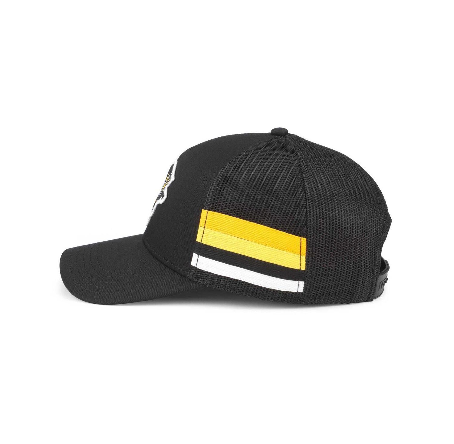 Men's Black Pittsburgh Penguins HotFoot Stripes Trucker Adjustable Hat