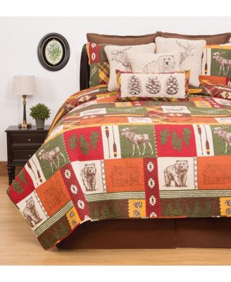 Keaton Bear Deer Cabin Lodge King 3 Piece Quilt Set