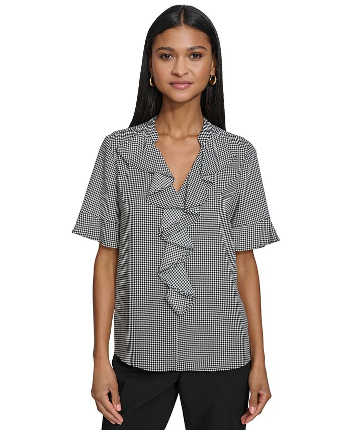 Macys womens black deals and white tops