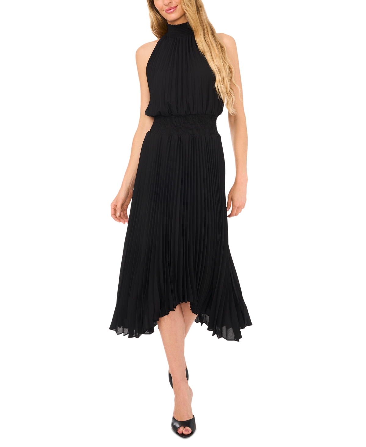 Cece Women's Pleated Halter Midi Dress In Rich Black