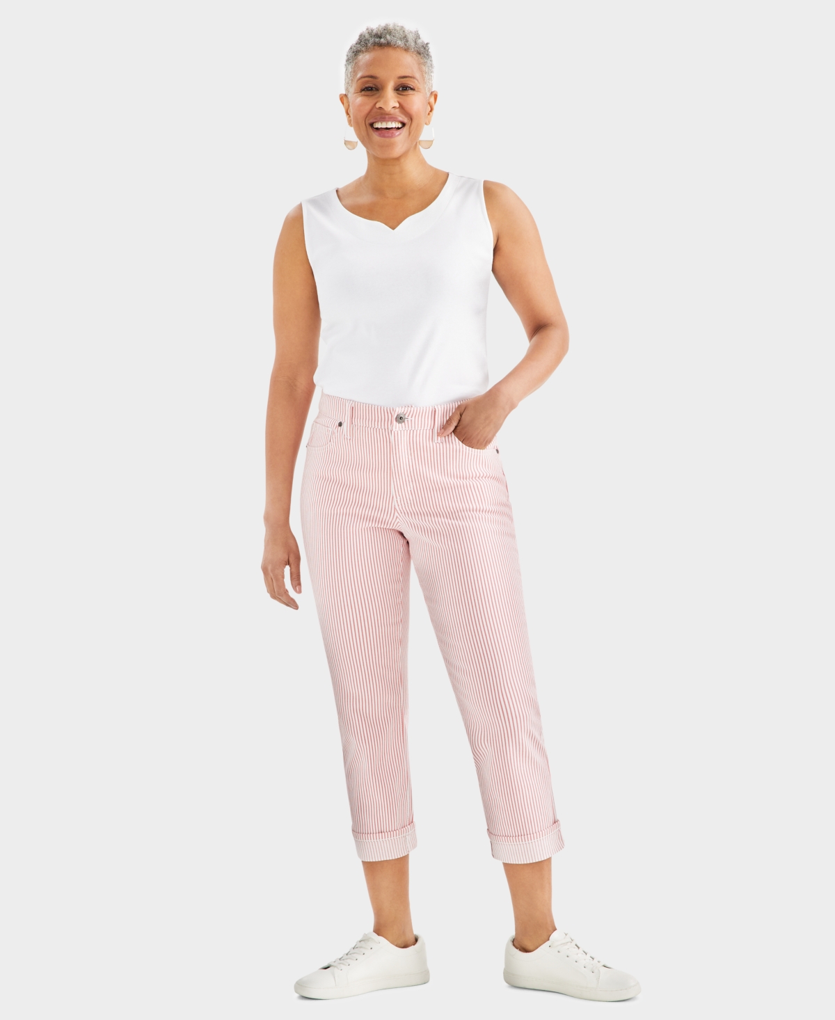 Shop Style & Co Women's Striped Mid-rise Curvy Capri Pants, Created For Macy's In Prmstip Pi