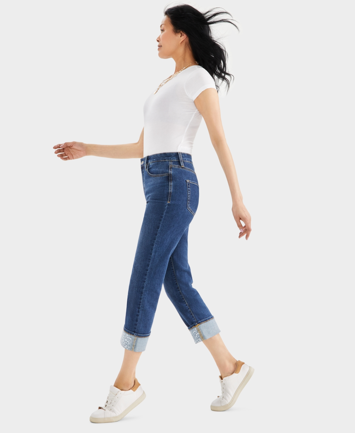Shop Style & Co Women's High-rise Embroidered Cuffed Jeans, Created For Macy's In Emb Logan