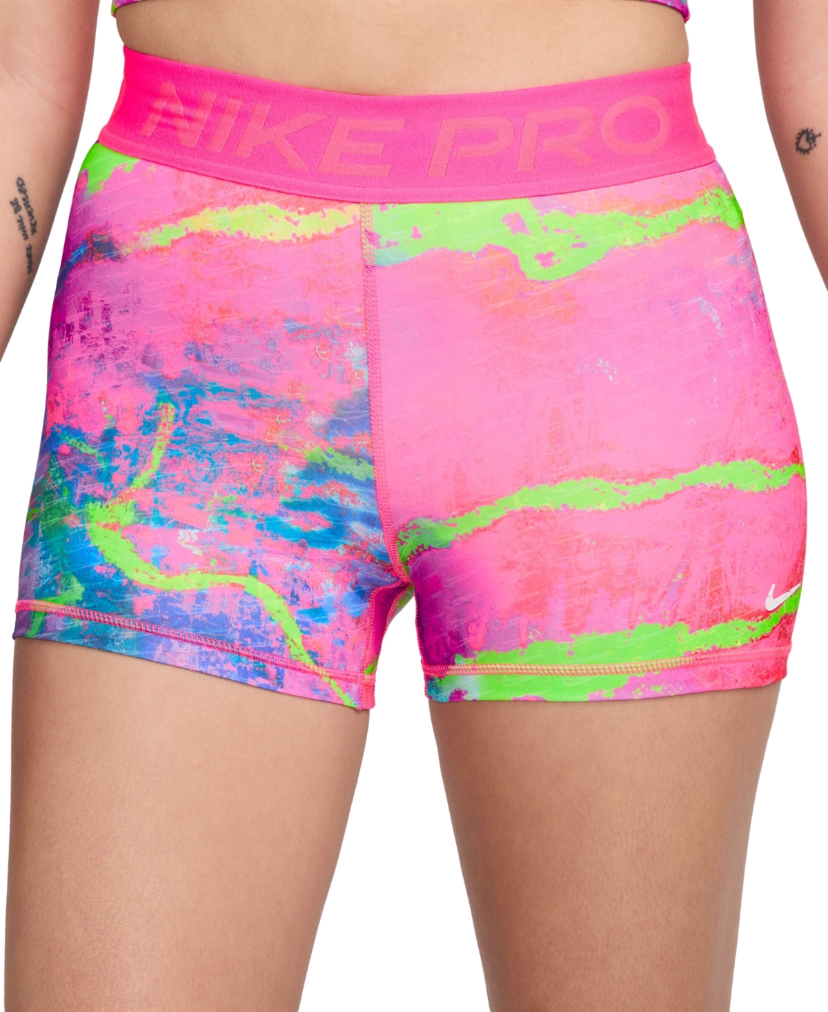Nike Women's Pro 3" Printed Shorts In Hyper Pink,green Strike