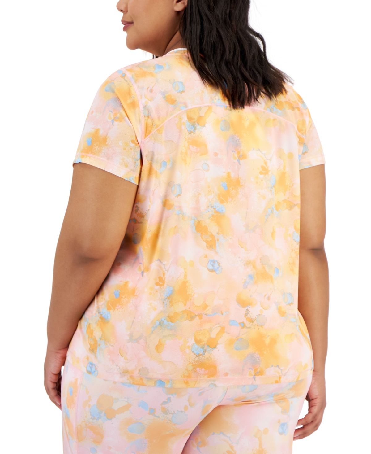 Id Ideology Plus Size Dreamy Bubble-Print Birdseye Mesh Top, Created for Macy's