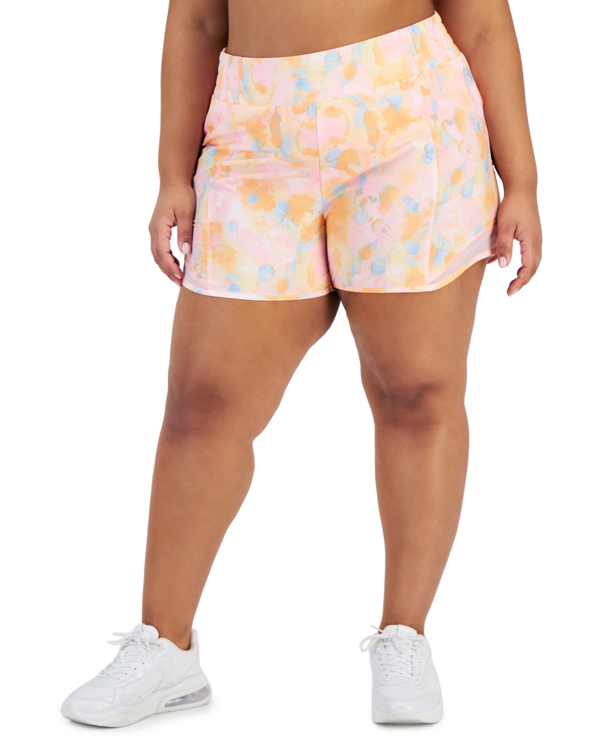 Shop Id Ideology Plus Size Dreamy Bubble Printed Running Shorts, Created For Macy's In Pink Icing