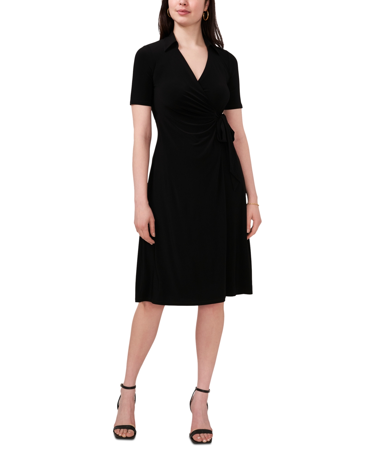 Petite Short-Sleeve Side-Tied Dress - Black