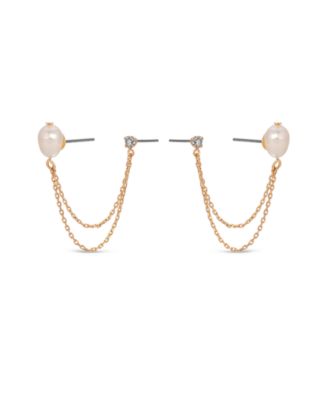 Double Post Freshwater Pearl Crystal Earrings