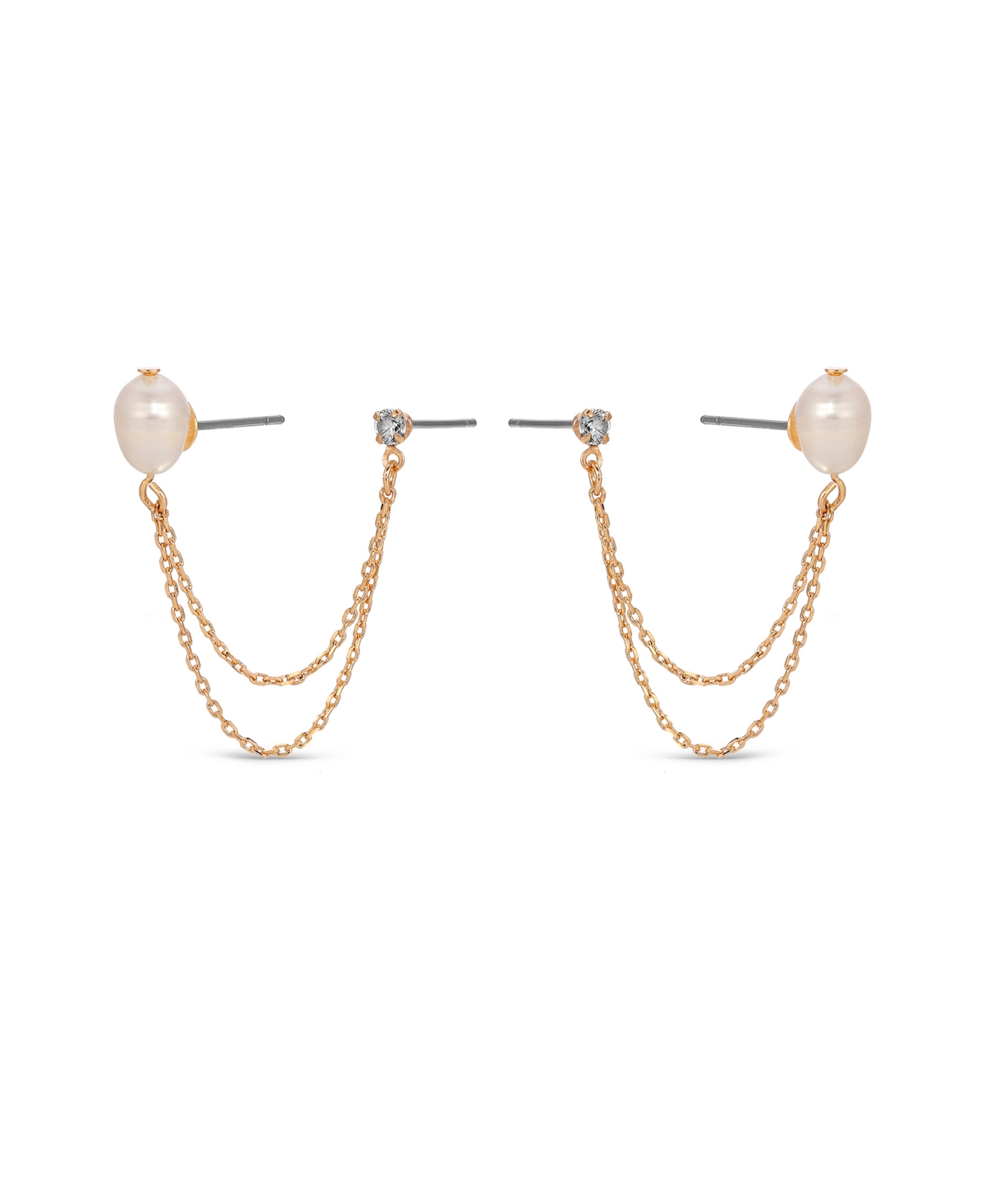 Shop Ettika Double Post Freshwater Pearl Crystal Earrings In Gold