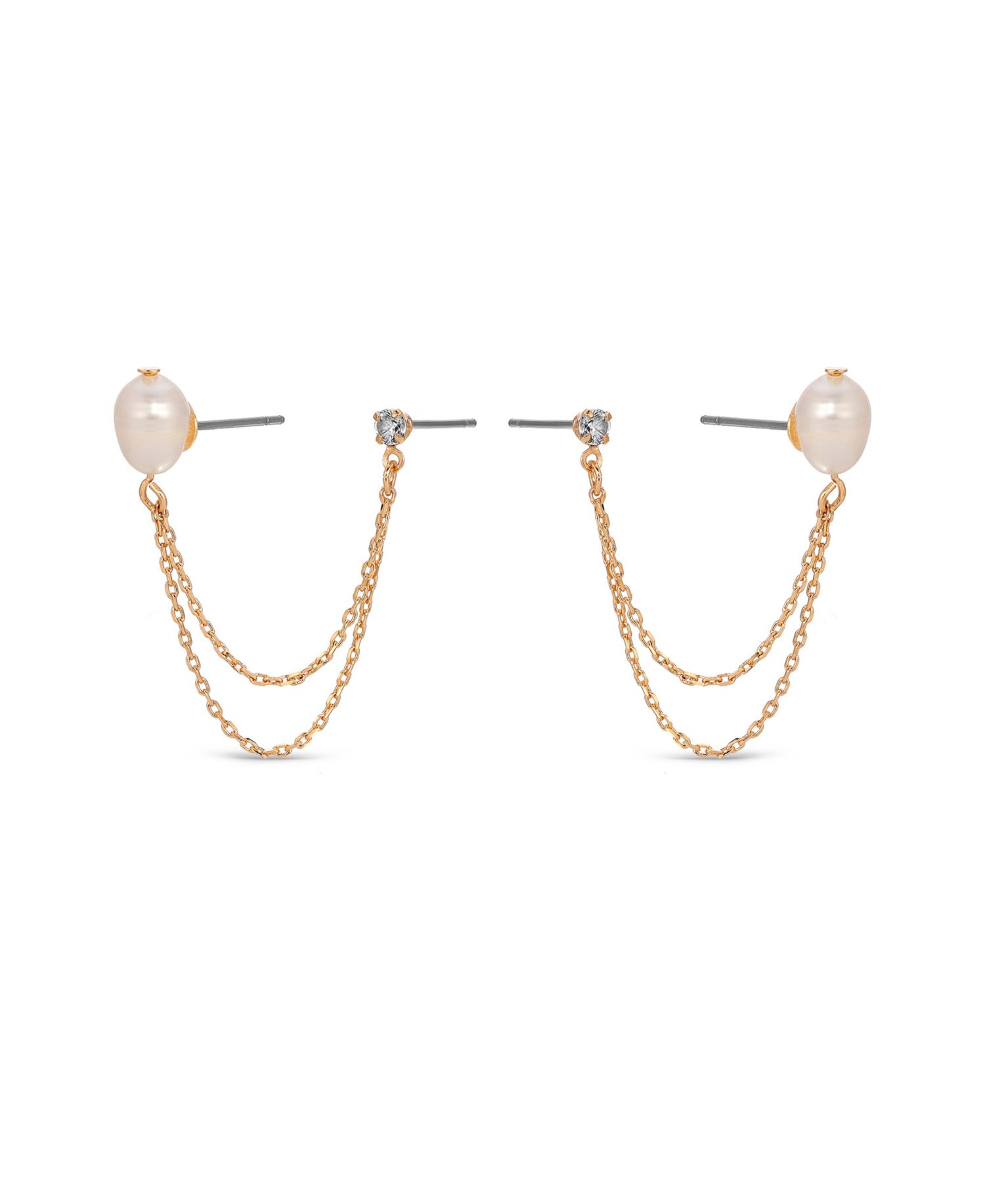 Double Post Freshwater Pearl Crystal Earrings