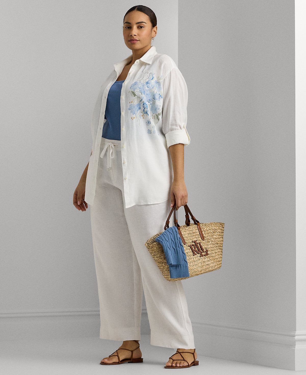 Lauren Ralph Lauren Plus-Size Linen Wide-Leg Pants