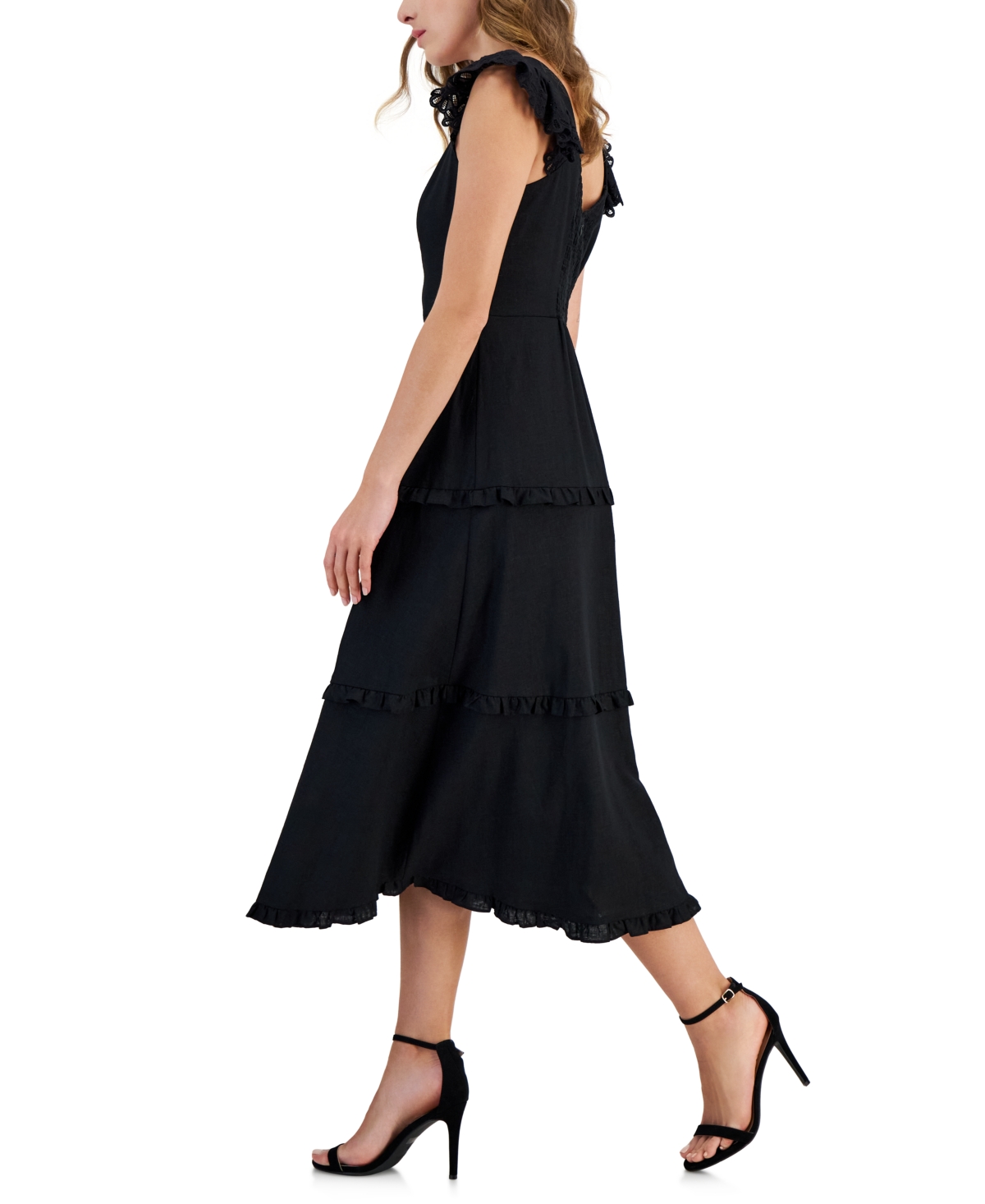 Shop Anne Klein Women's Ruffle-trimmed Tiered Midi Dress In Anne Black