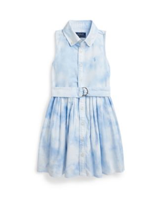 폴로 랄프로렌 Polo Ralph Lauren Toddler and Little Girls Belted Tie Dye-Print Cotton Shirtdress,Blue Tie Dye