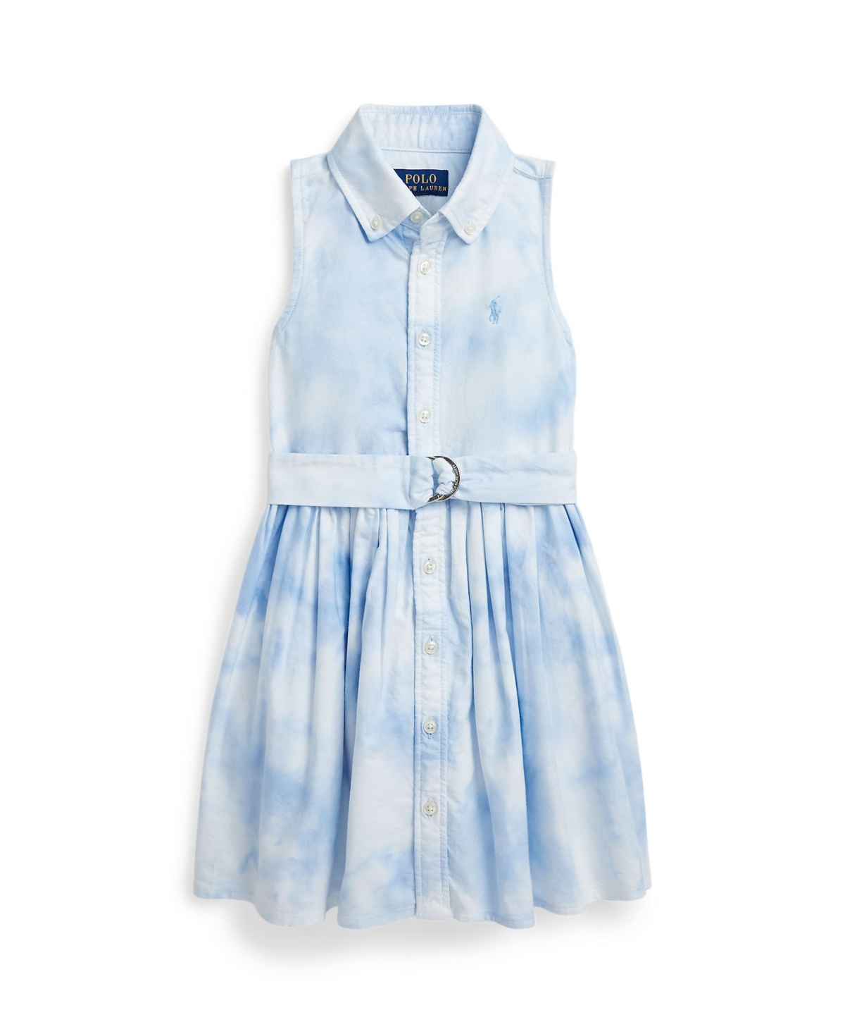 Polo Ralph Lauren Kids' Toddler And Little Girls Belted Tie Dye-print Cotton Shirtdress In Blue Tie Dye