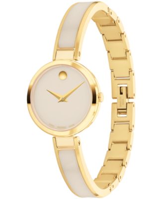Women's Moda Swiss Quartz Taupe Ceramic Gold-Tone Yellow PVD Watch 24mm