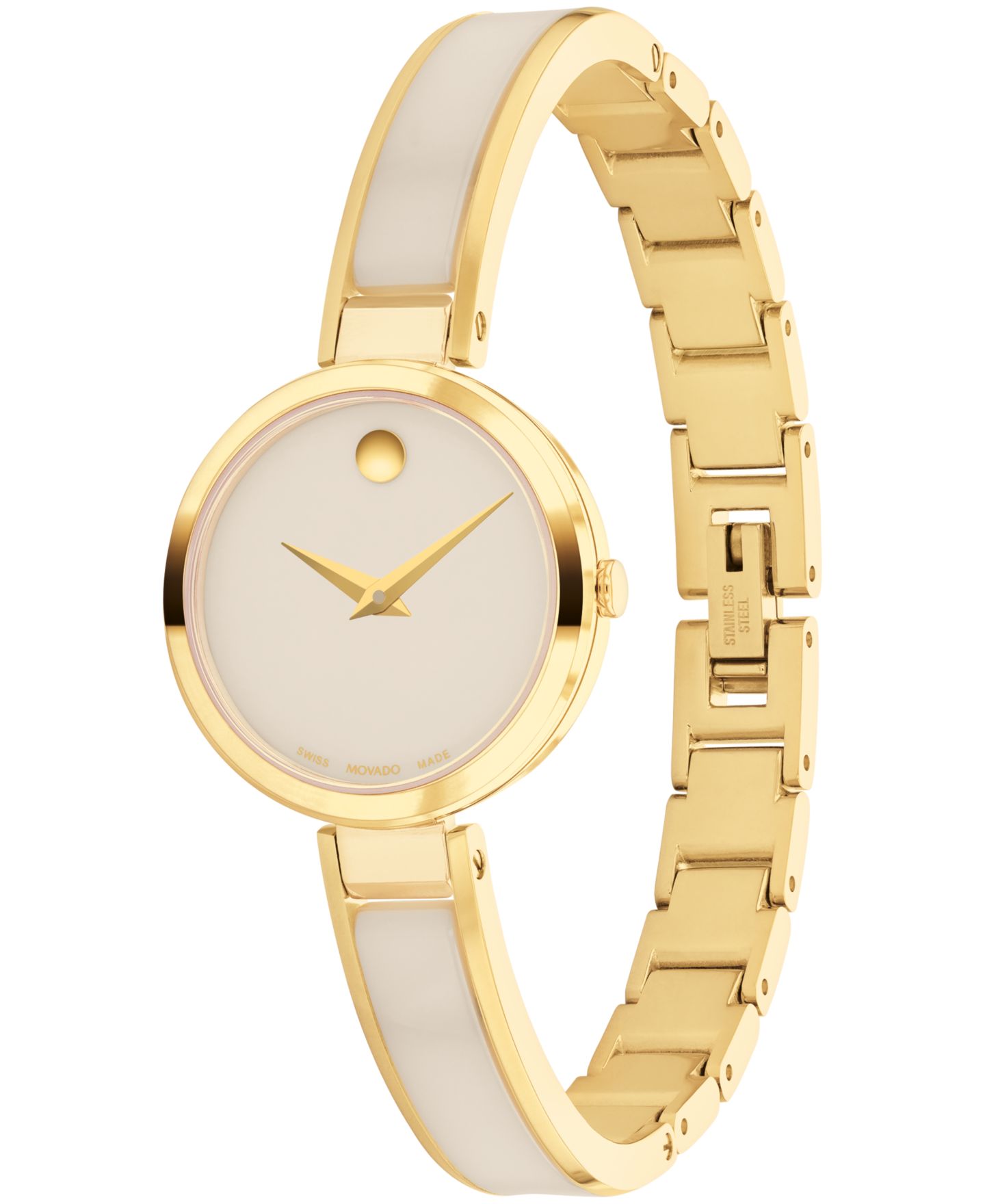 Женские часы Movado Moda Swiss Quartz Taupe Ceramic Gold-Tone Yellow PVD Watch 24mm — фото 2