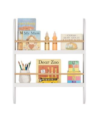 Steiner Rounded Contemporary 2-Tier Kids Book or Magazine Storage Wall-Mount Bookcase with Contrasting Wood-Toned Rods